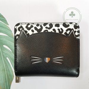 MAKE AN OFFER NWT Kate Spade New York Meow Cat Small Zip Around Wallet Black